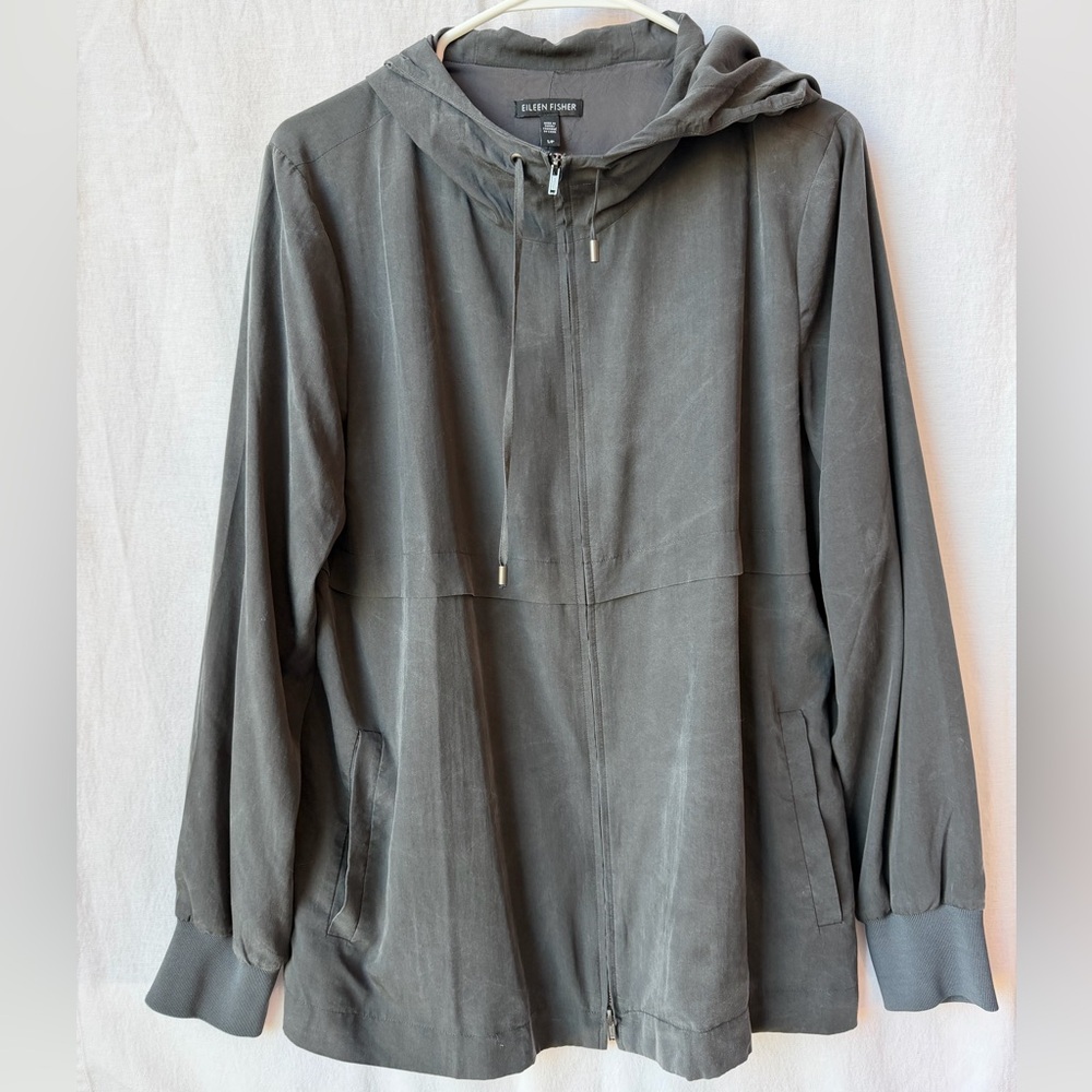 Eileen Fisher Washed Black Hooded Jacket Size S/P